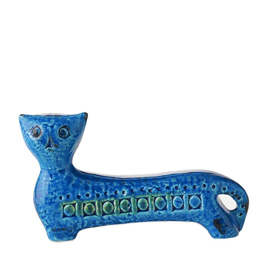 Decoration Bitossi Ceramiche Figurines | Rimini Blu Long Cat Figurine By Aldo Londi