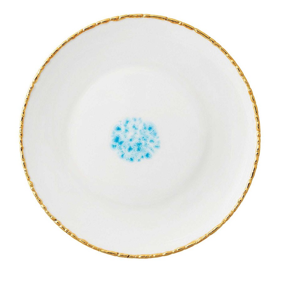 Arts De La Table Coralla Maiuri Assiettes Plates | Celestial Set Of 2 White Dinner Plates With Crackled Rim (Ensemble De 2 Assiettes A Diner Blanches Avec Bord Craquele)