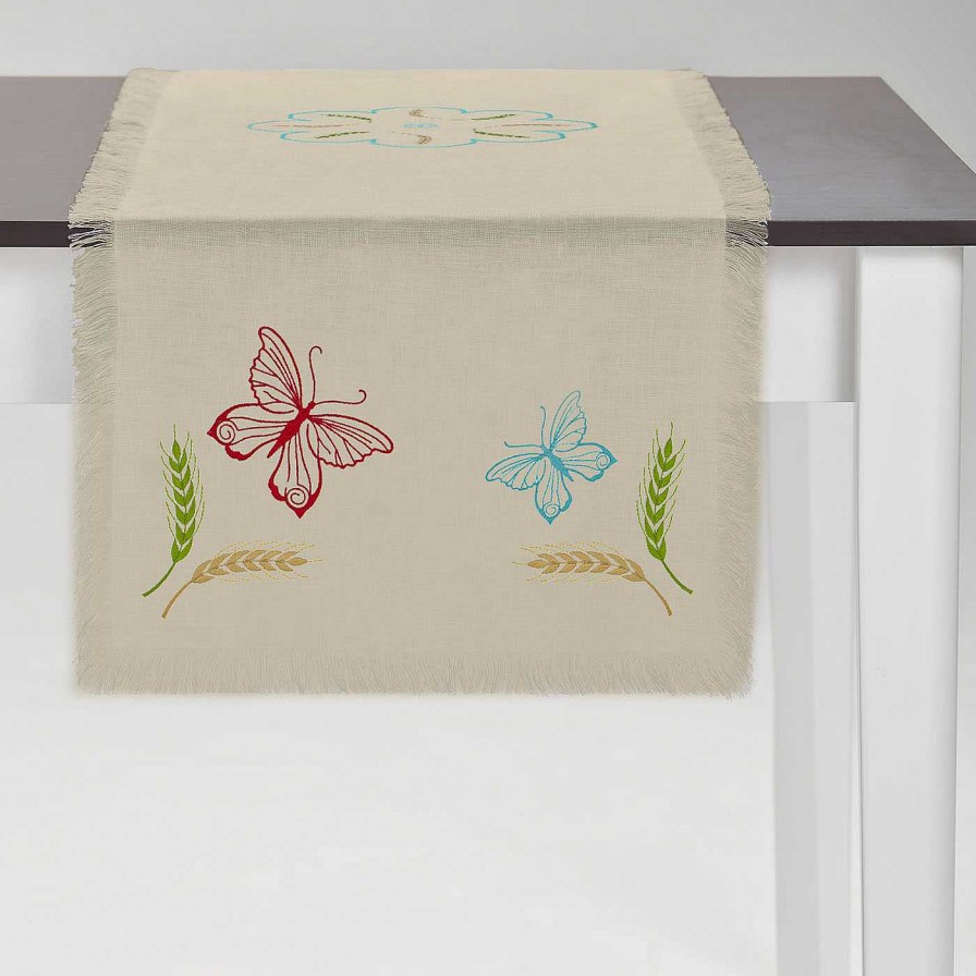 Arts De La Table Cibelle Chemins De Table | Chemin De Table Grano Multicolore Frange Taupe