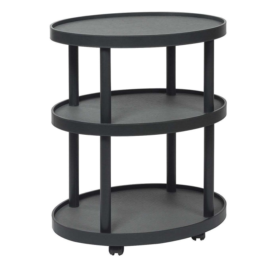 Mobilier Giobagnara Dessertes | Polo Trolley Table Ovale Noire A 3 Etages