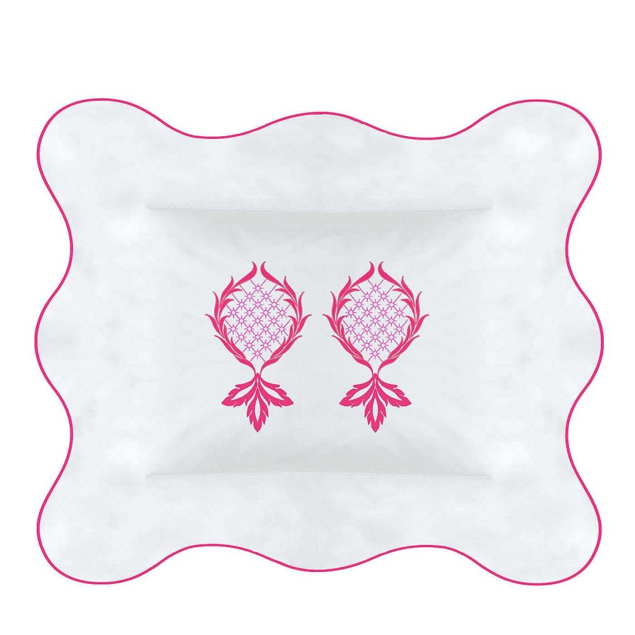 Decoration Verderoccia Linge De Lit | Ananas Broderie Blanche Et Fuchsia Us Boudoir Sham