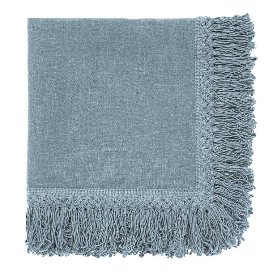 Arts De La Table Once Milano Serviettes De Table | Lot De 4 Serviettes De Table Bleu Clair Avec Longues Franges