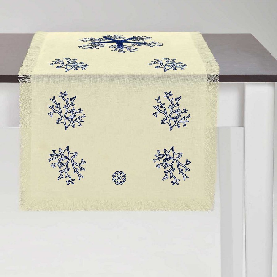 Arts De La Table Cibelle Chemins De Table | Corallo Blu Tapis De Course Jaune A Franges