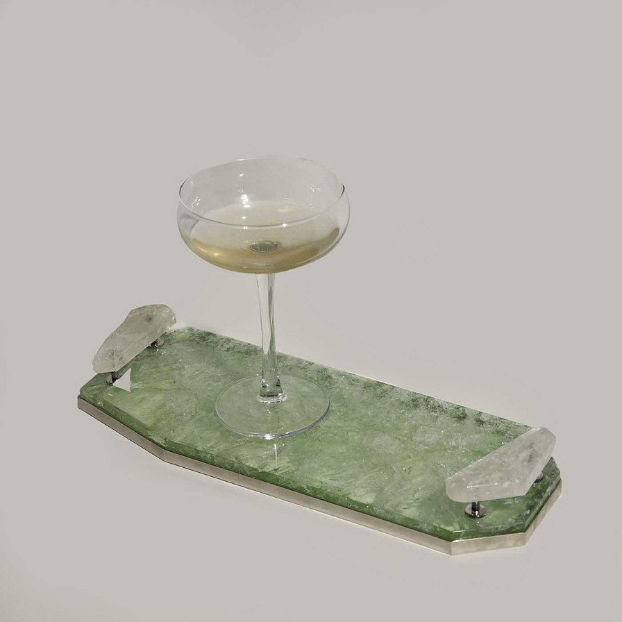 Arts De La Table Giuliano Tincani Plateaux | Plateau En Laiton, Vert Et Quartz Hyalin