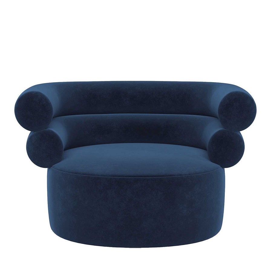 Mobilier Loopo Fauteuils | Fauteuil Tube En Velours Bleu Nuit