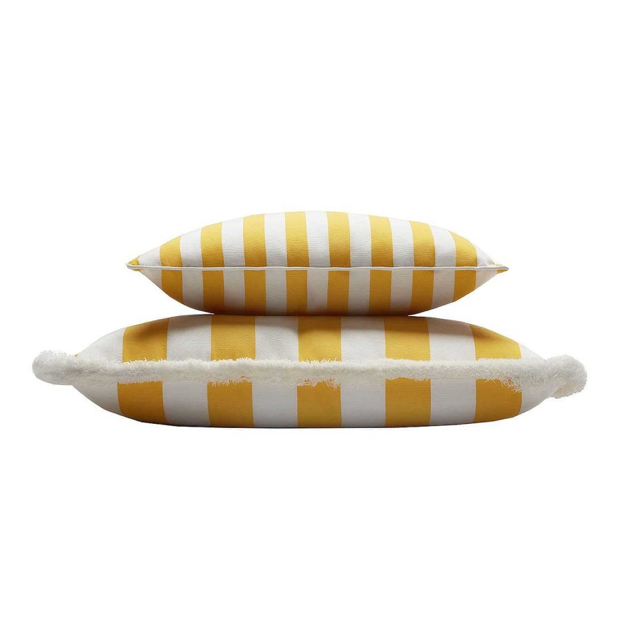 Decoration LO Decor Coussins | Coussin D'Exterieur Happy White And Yellow With Fringes