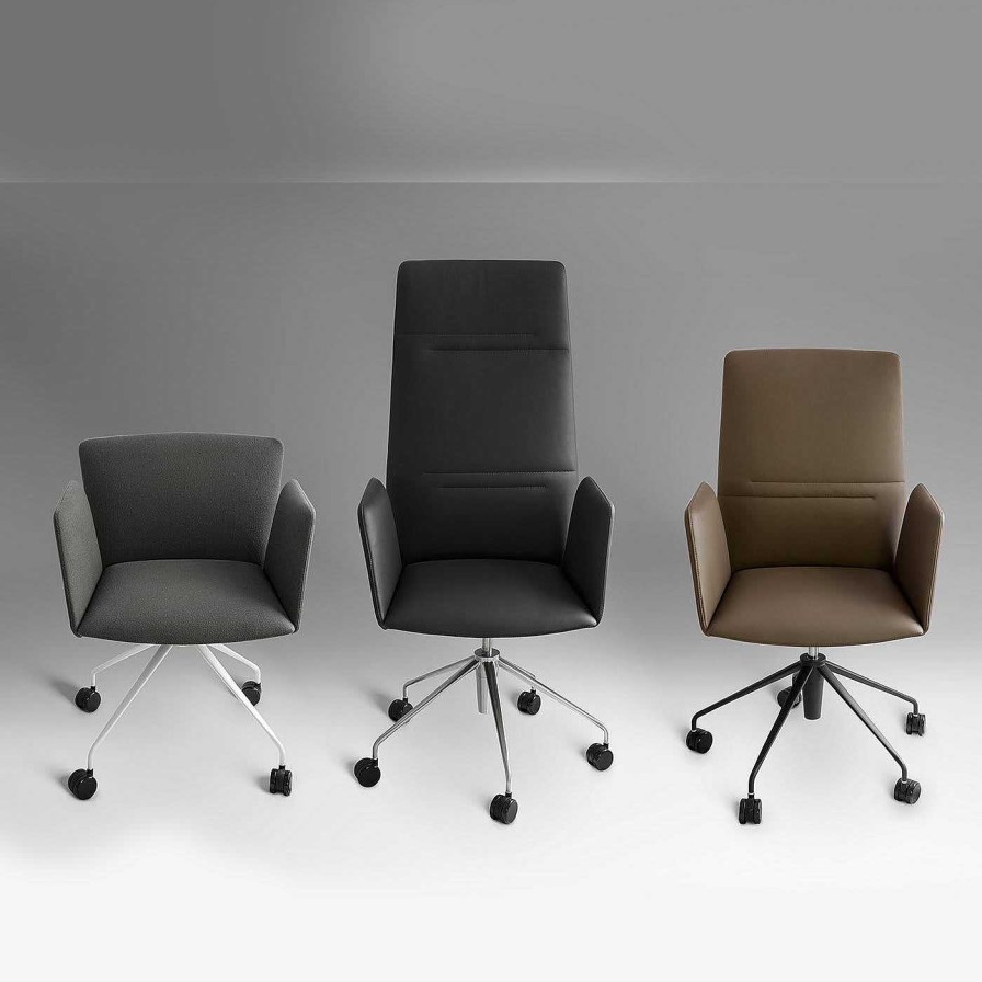 Mobilier Tecno Spa Chaises De Bureau | Fauteuil Pivotant En Cuir Noir Vela Tall De Lievore Altherr Molina