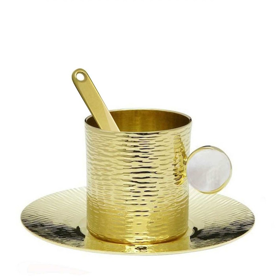 Arts De La Table Zanetto Tasses A Cafe Et A The | Bus Demitasse Tasse En Metal Dore Avec Soucoupe Et Baton D'Agitation