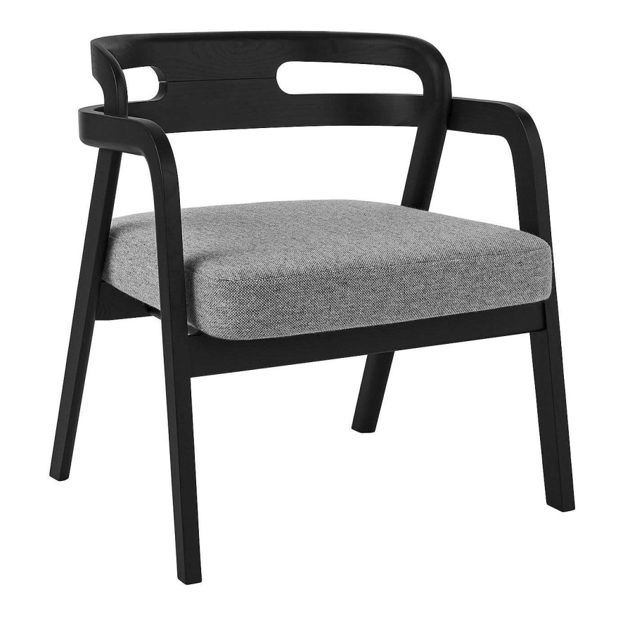 Mobilier Passoni Design Chaises Longues | Genea Lazy Black Ash Lounge Chair With Gray Upholstered Seat