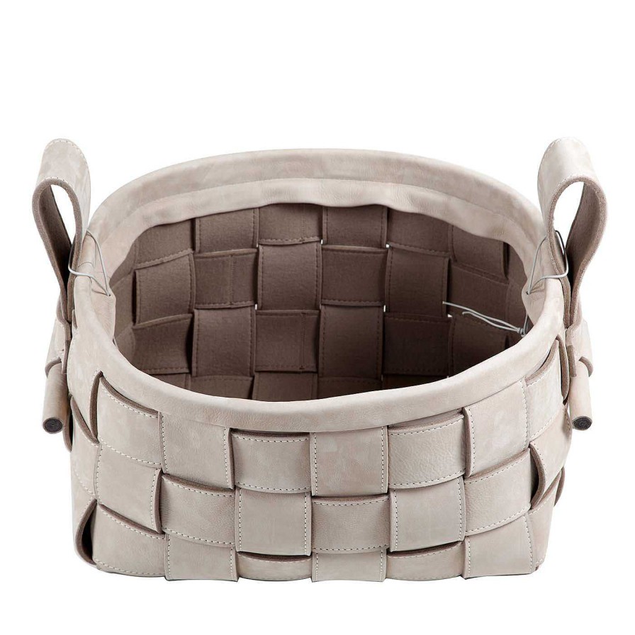 Decoration Bottega Conticelli Paniers | Panier En Cuir Tresse Gris