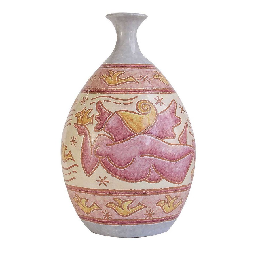 Decoration Ceramiche Santalucia Bouteilles Decoratives | Vase A Motifs Rouge Et Jaune