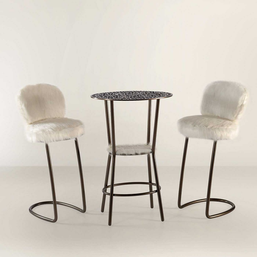 Mobilier Galbiati Fratelli Tabourets De Bar | Tabouret En Fourrure Blanc Des Annees 70