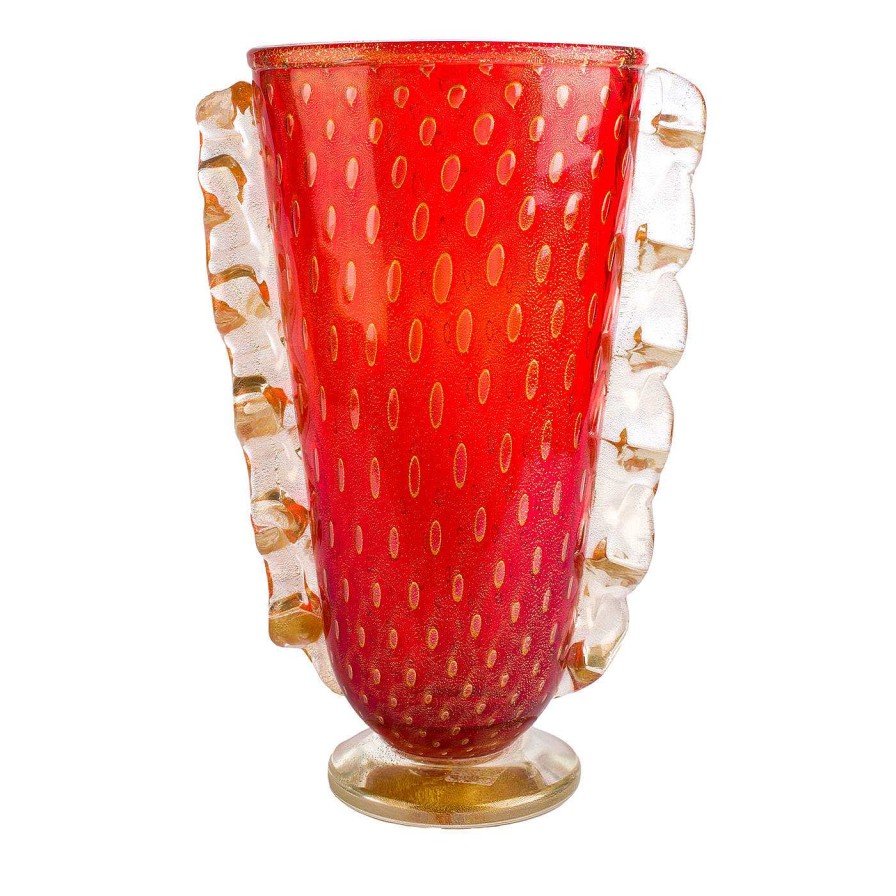 Decoration Officine di Murano 1295 Vases A Fleurs | Vase Rouge Et Or Stmatcordon