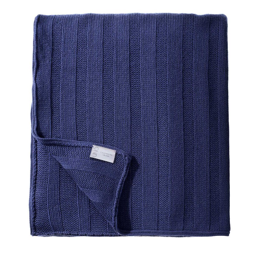 Decoration UnoCashmere Couvertures | Grande Couverture Bleue En Cachemire A Points Brioches #2