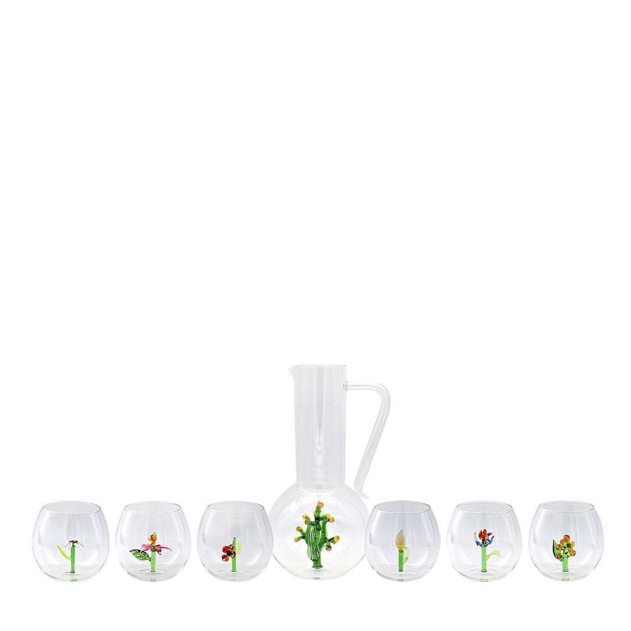 Arts De La Table Casarialto Verrerie | Ensemble De 6 Verres Et Cruche Flower Power