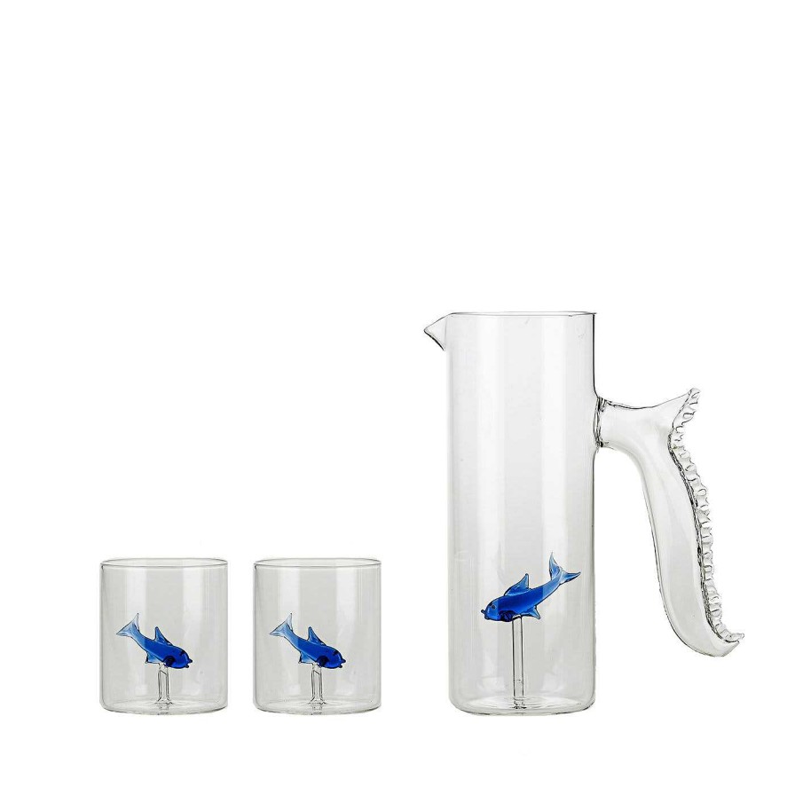 Arts De La Table Casarialto Verrerie | Set De Pichets Et De Quatre Verres Little Blue Fish