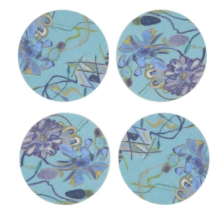 Arts De La Table Luisa Longo Dessous De Verre | Bouquet, Lot De 8 Sous-Verres A Revetement Bleu Clair