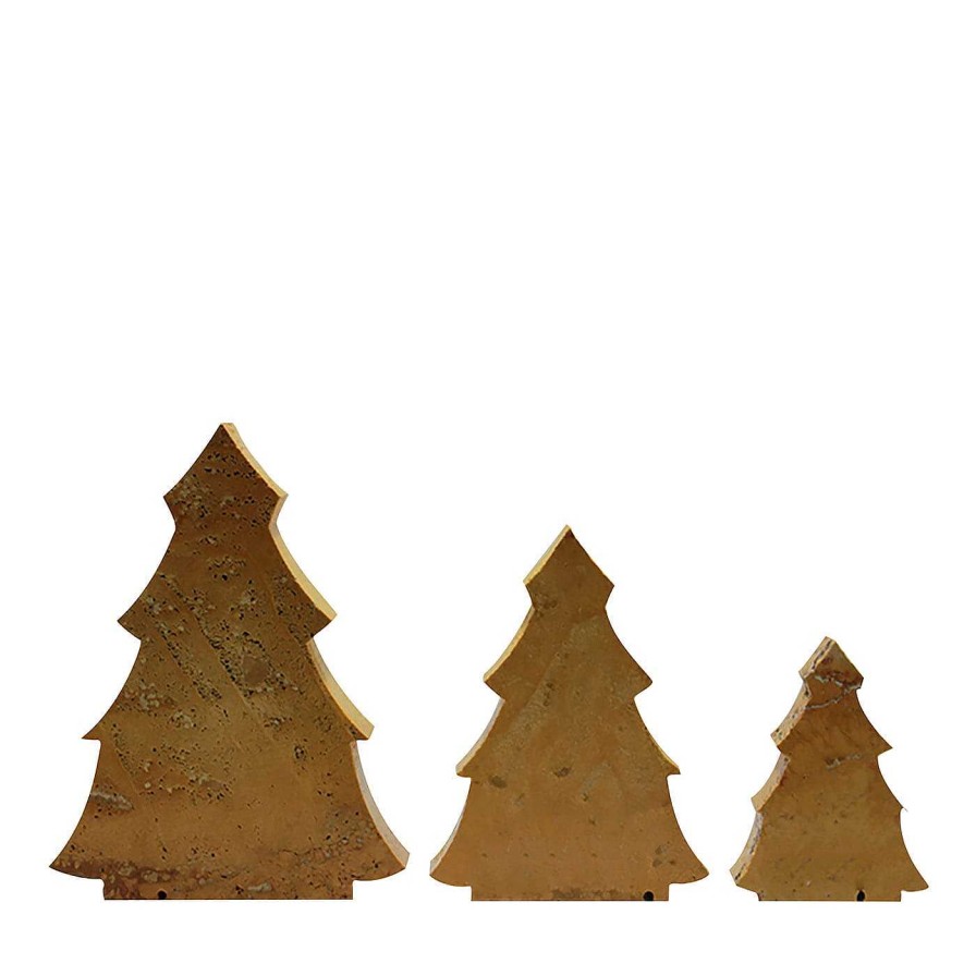 Decoration Euromarmi Store Decorations De Vacances | Arbres De Noel Ensemble De 3 Sculptures En Travertin Jaune