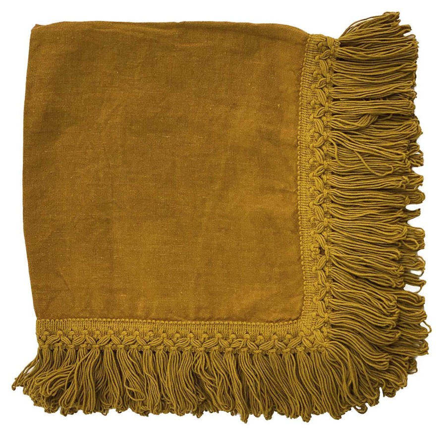 Arts De La Table Once Milano Serviettes De Table | Lot De 4 Serviettes De Table Ocre A Longues Franges