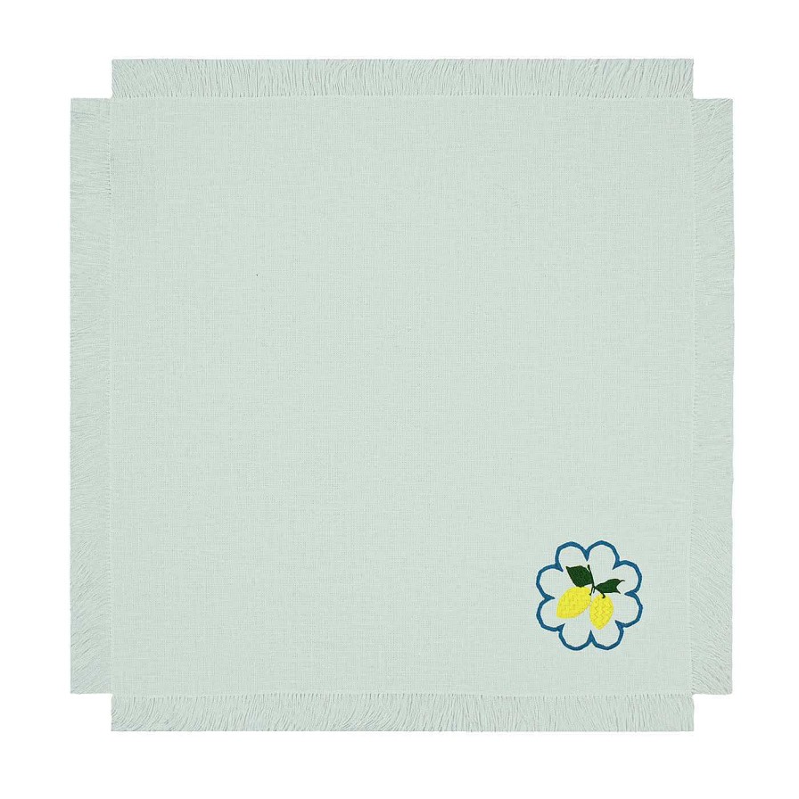 Arts De La Table Cibelle Serviettes De Table | Limoni Multicolore Set De 6 Serviettes A Franges Vert Pastel