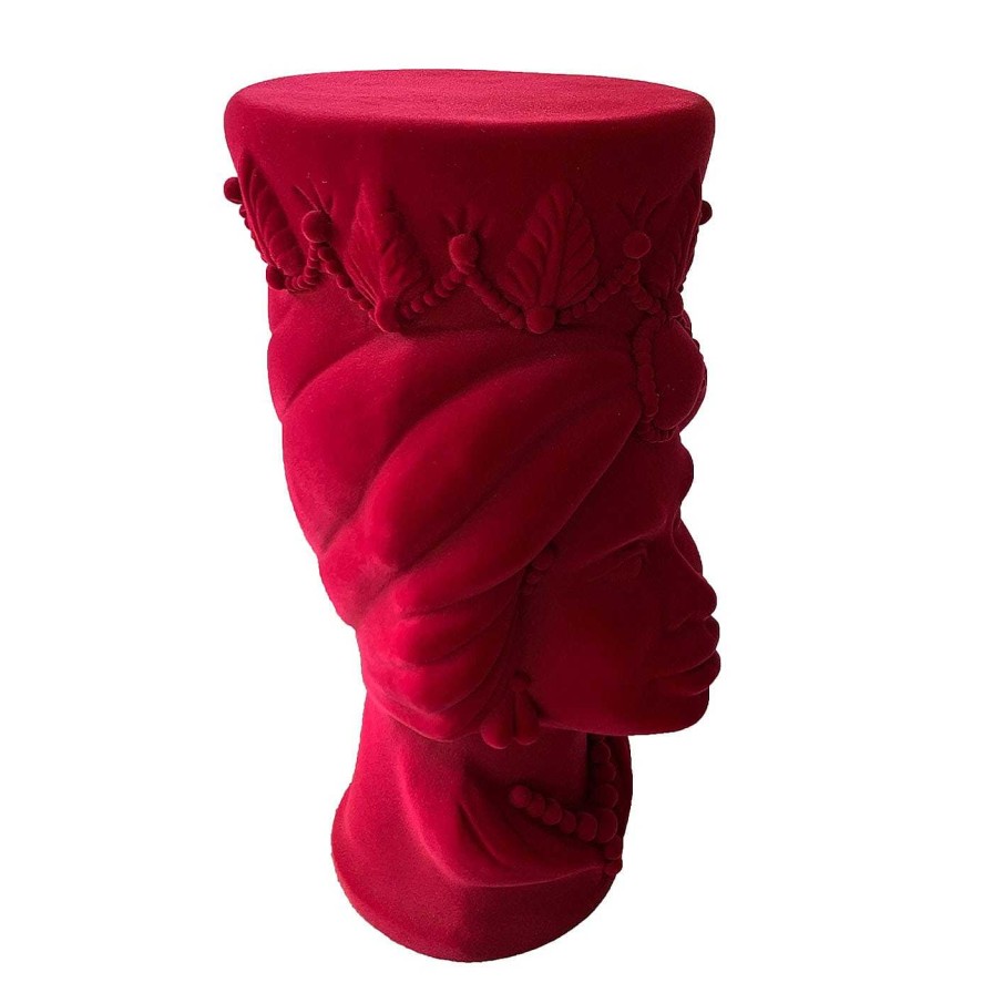 Mobilier Millesimi Tabourets | Tabouret La Mora Rouge Effet Velours Doux