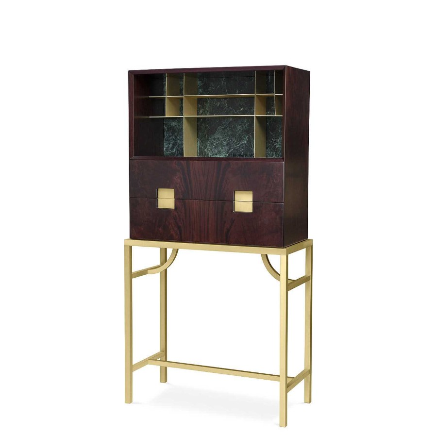 Mobilier Ghidini 1961 Bars | Meuble Bar Zuan En Acajou Et Marbre Verde Alpi Par Paolo Rizzatto