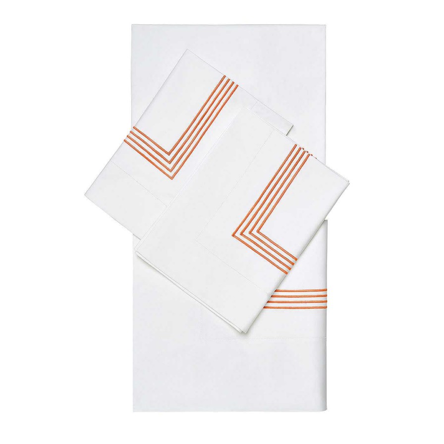 Decoration Verderoccia Linge De Lit | Four Generations - Ensemble De Draps Blancs Et Orange Us King