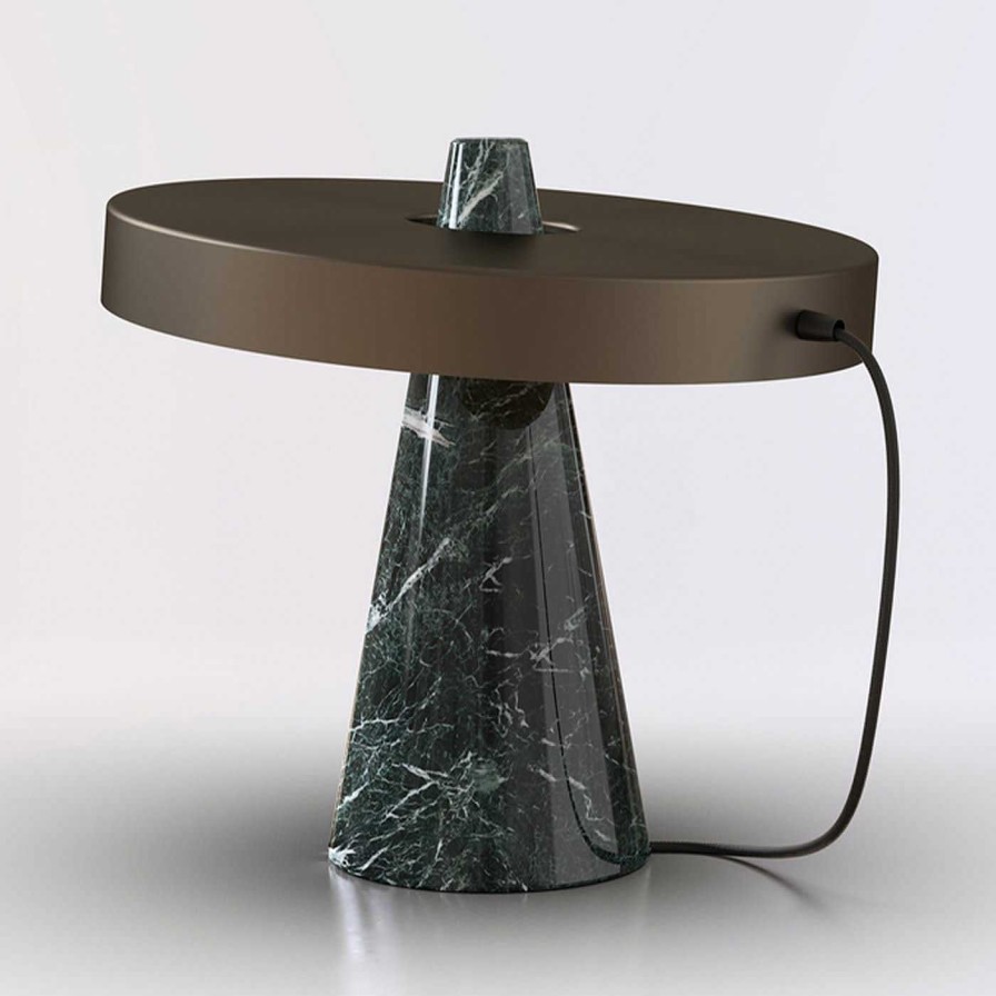 Eclairage Edizioni Design Lampes De Table | Ed039 Lampe De Table En Pierre Verte Et Bronze