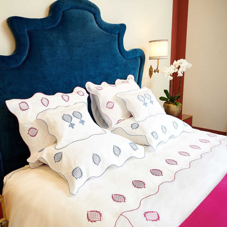 Decoration Verderoccia Linge De Lit | Ananas Broderie Blanche Et Fuchsia Us King Quilt