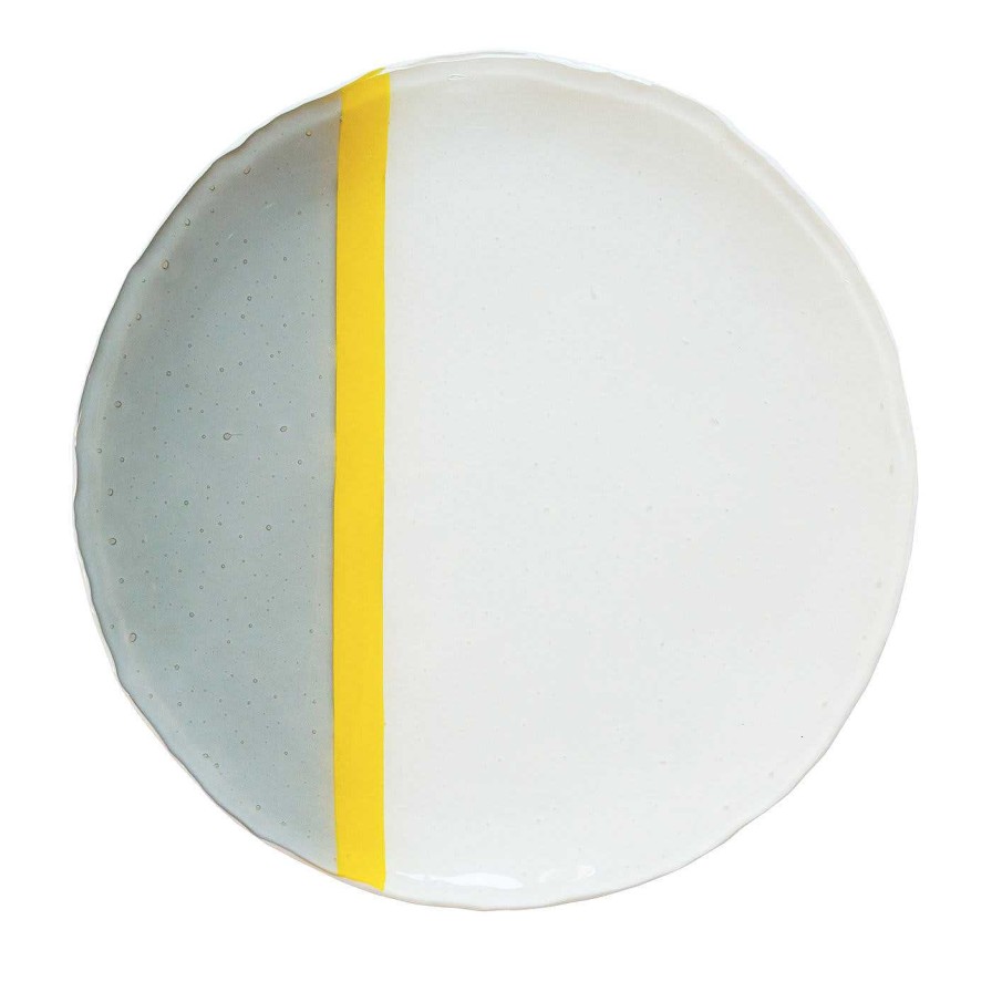 Arts De La Table Vetrofuso Assiettes Plates | Balla Set De Deux Assiettes Plates Gris, Jaune Et Ivoire