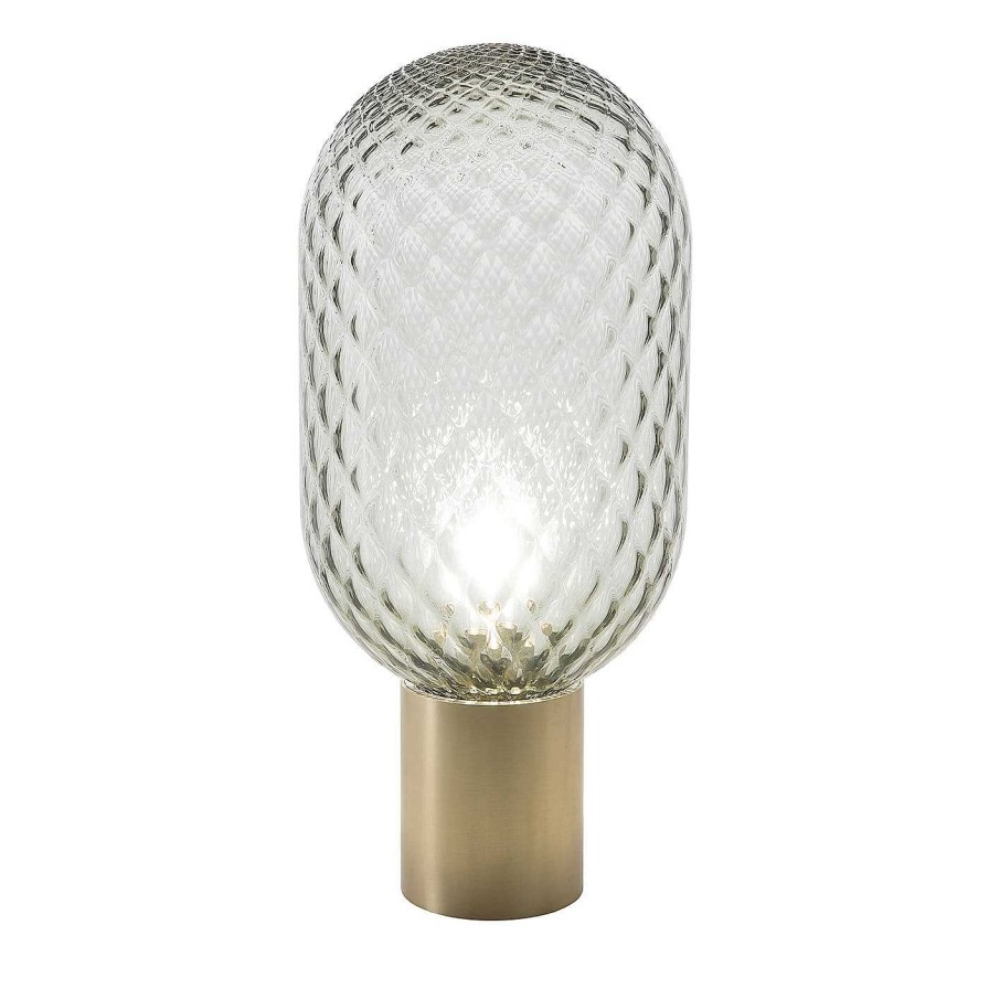 Eclairage Il Fanale Lampes De Table | Lampe De Table Bloom Tall En Laiton Naturel Et Verre Transparent Gris