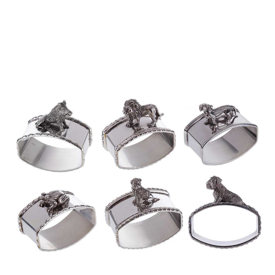 Arts De La Table Argentiere Pagliai Porte-Serviettes Et Marque-Places | Lot De 6 Porte-Serviettes Animaux En Argent Sterling