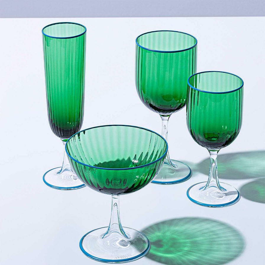 Arts De La Table Aquazzura Casa Flutes | Ensemble De Deux Flutes En Emeraude Et Turquoise Soufflees A La Bouche