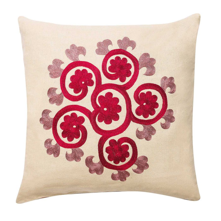 Decoration Emporio Sirenuse Coussins | Taie D'Oreiller Rouge A Fleurs Carrees