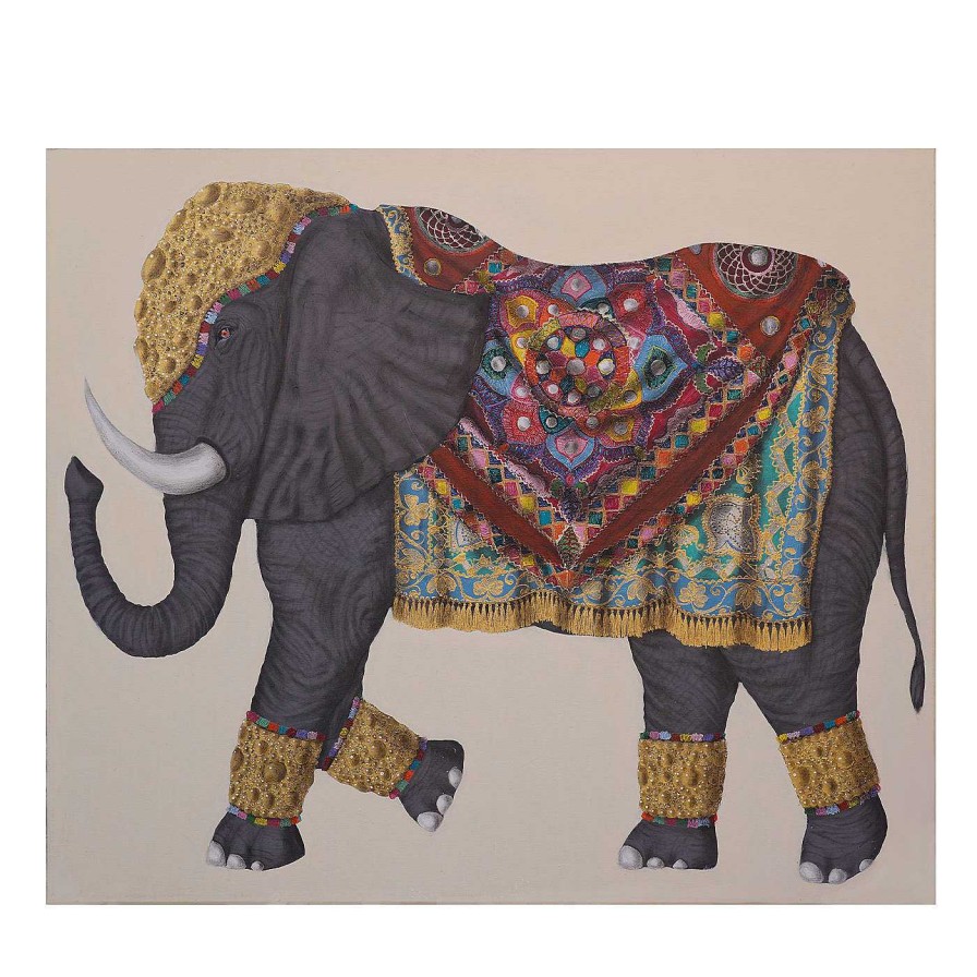 Art Manù Brunello Figuratif | Peinture De L'Elephant Du Rajasthan