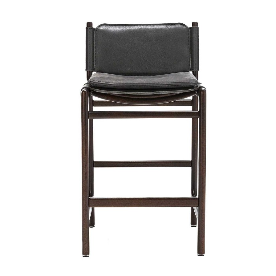 Mobilier Exteta Tabourets De Bar | Tabouret En Cuir Fonce Levante De Massimo Castagna