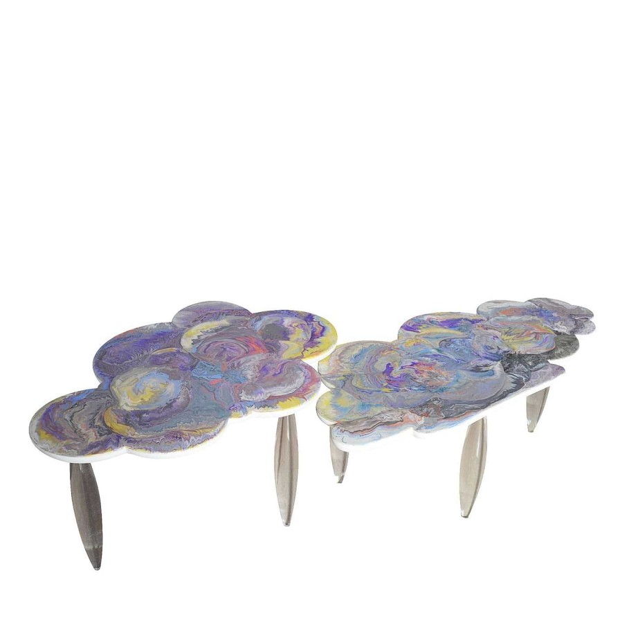 Mobilier Cupioli Tables Gigognes | Ensemble De 2 Tables D'Appoint Purple Clouds