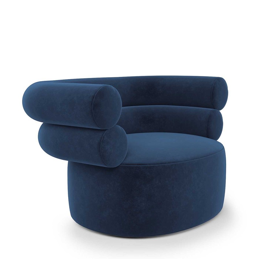 Mobilier Loopo Fauteuils | Fauteuil Tube En Velours Bleu Nuit