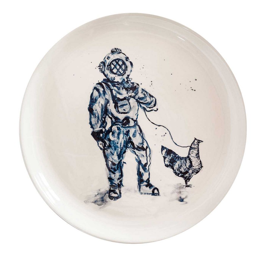 Decoration Clara Holt Plaques Decoratives | Sommozzatore Con Gallina Assiette Noir Et Blanc