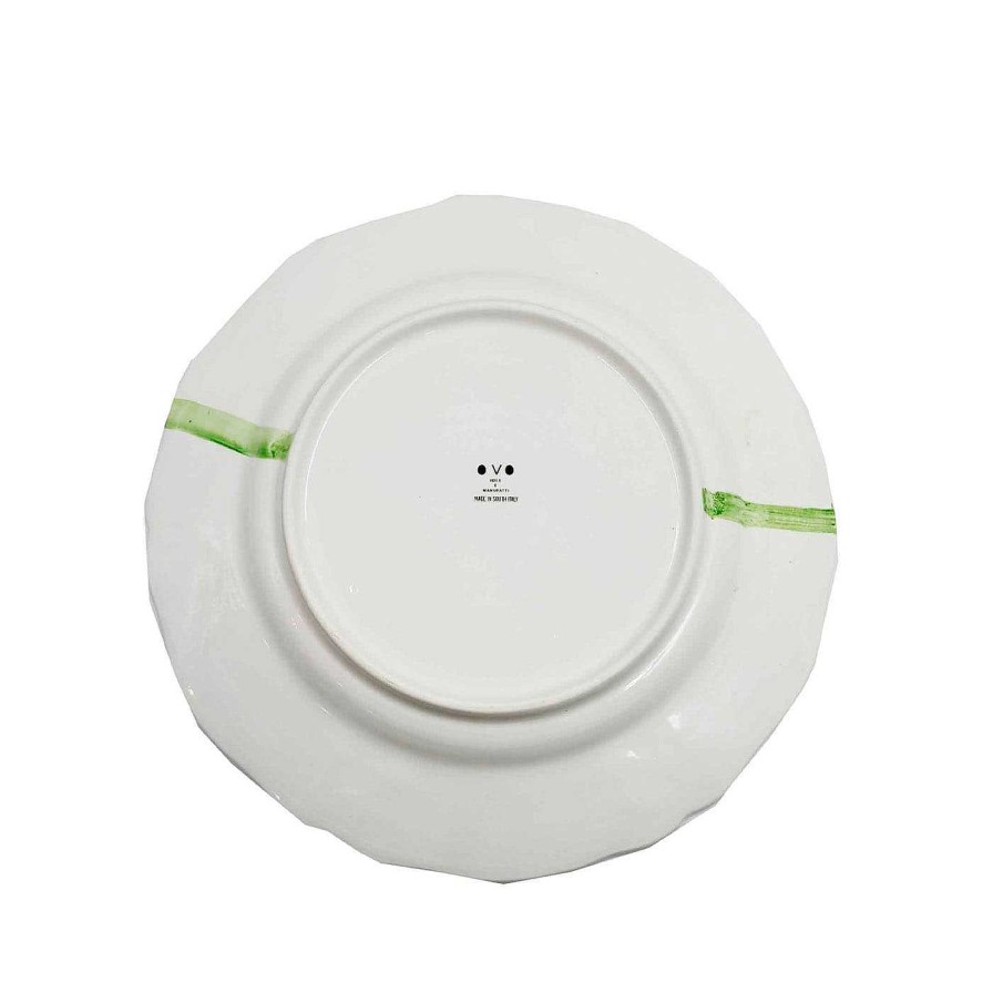 Arts De La Table Ovo - Idee e Manufatti Assiettes De Presentation | Assiette De Presentation Blanche Green & Yellow Brushstrokes