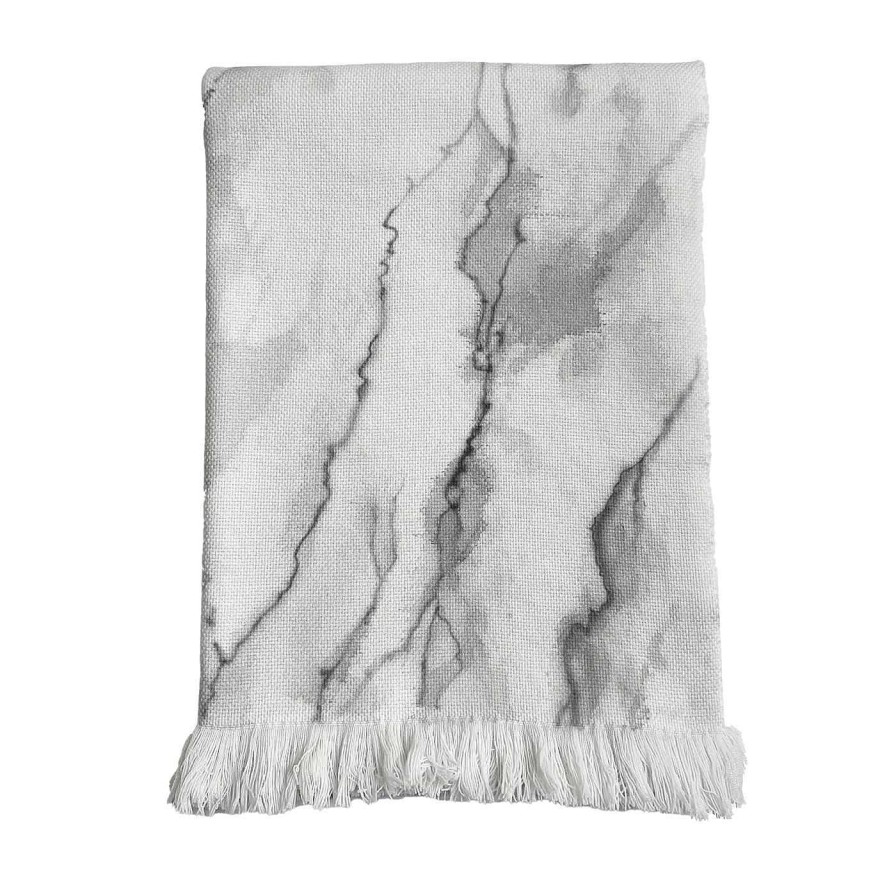 Decoration Villa Como Couvertures | Couverture Peinte A La Main Marmo Fringed Gray