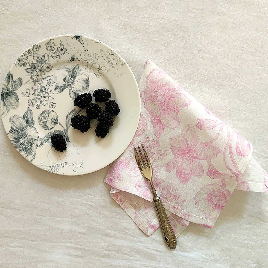 Arts De La Table Francesca Colombo Serviettes De Table | Marie Antoniette Set De 6 Serviettes Roses Et Blanches