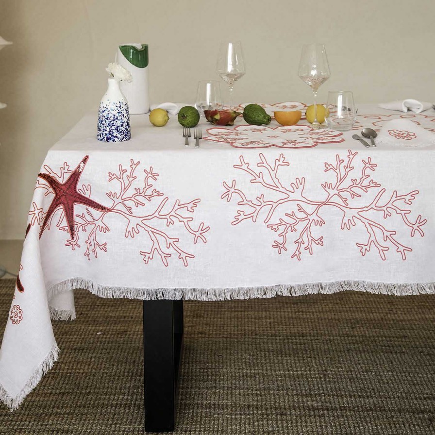 Arts De La Table Cibelle Nappes | Nappe Corallo Rosa Blanche