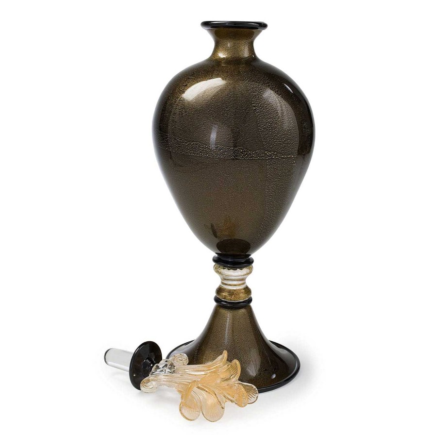 Decoration Officine di Murano 1295 Vases Avec Couvercles | Stmat 24K Black & Gold Vase A Pied Avec Couvercle