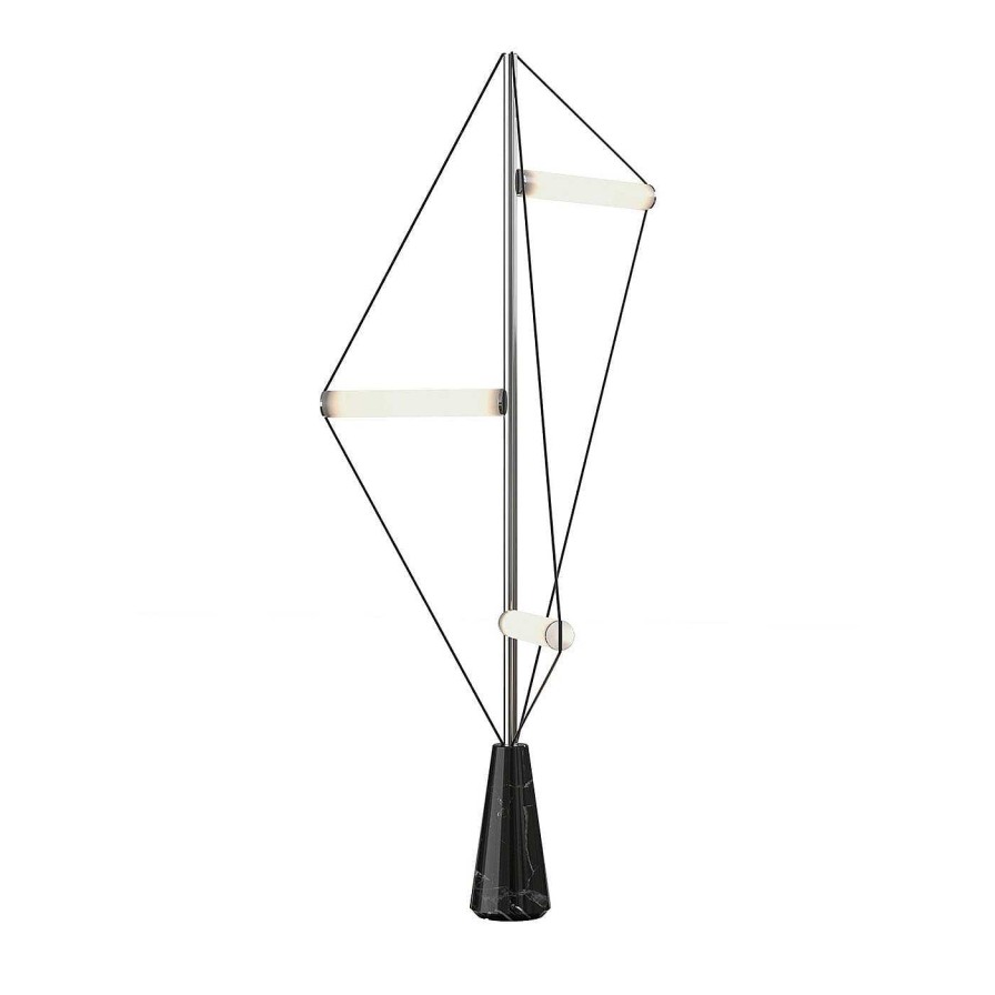 Eclairage Edizioni Design Lampadaires | Ed047 Lampadaire Chrome Avec Base Noire