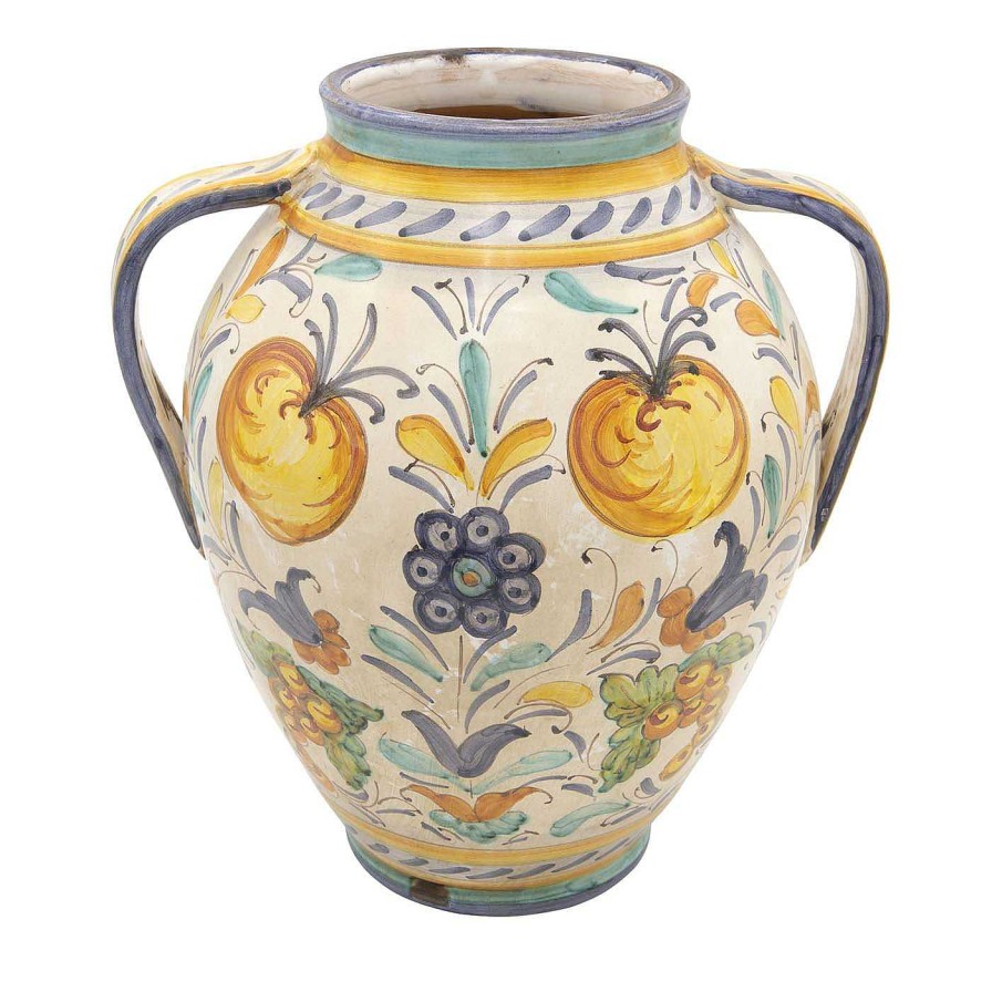 Decoration Sbigoli Terrecotte Firenze Amphores | Vase Orciolo Avec Fleur De Lys Bleu Florentin