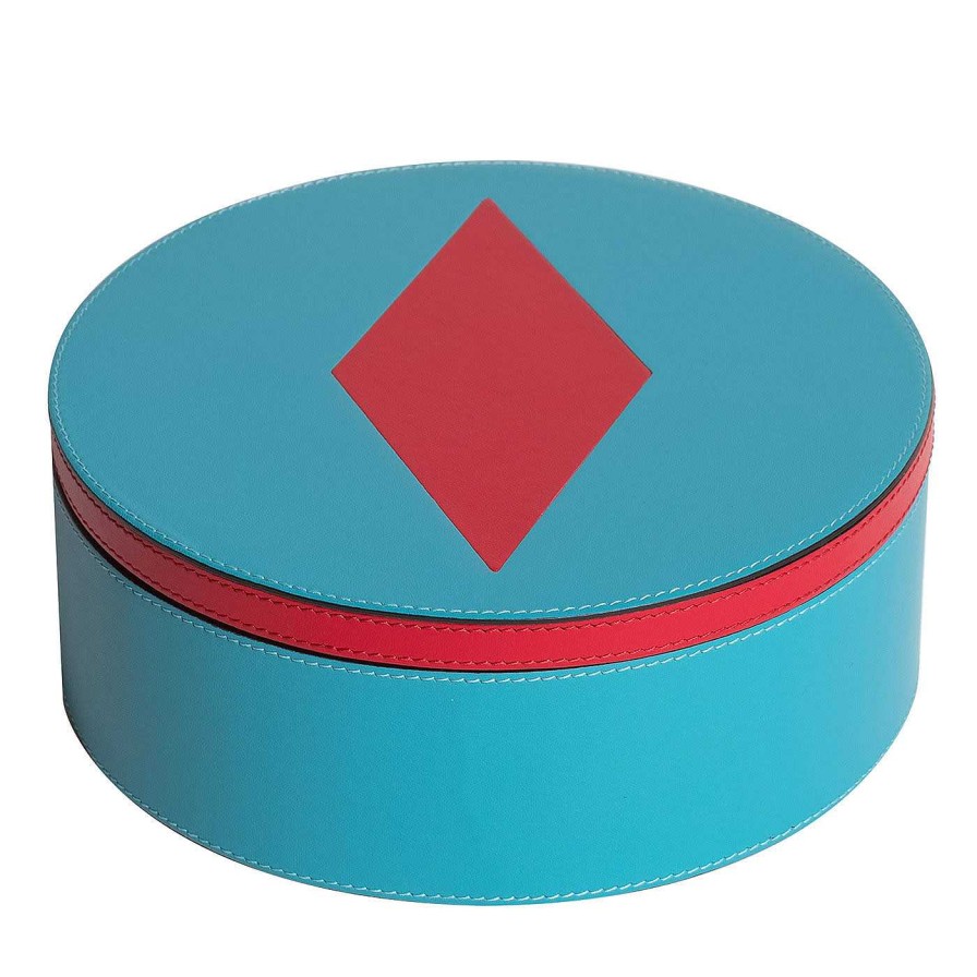 Decoration Luhdo Boites | Intarsio Briolette Boite Circulaire Turquoise Et Rouge Veritable