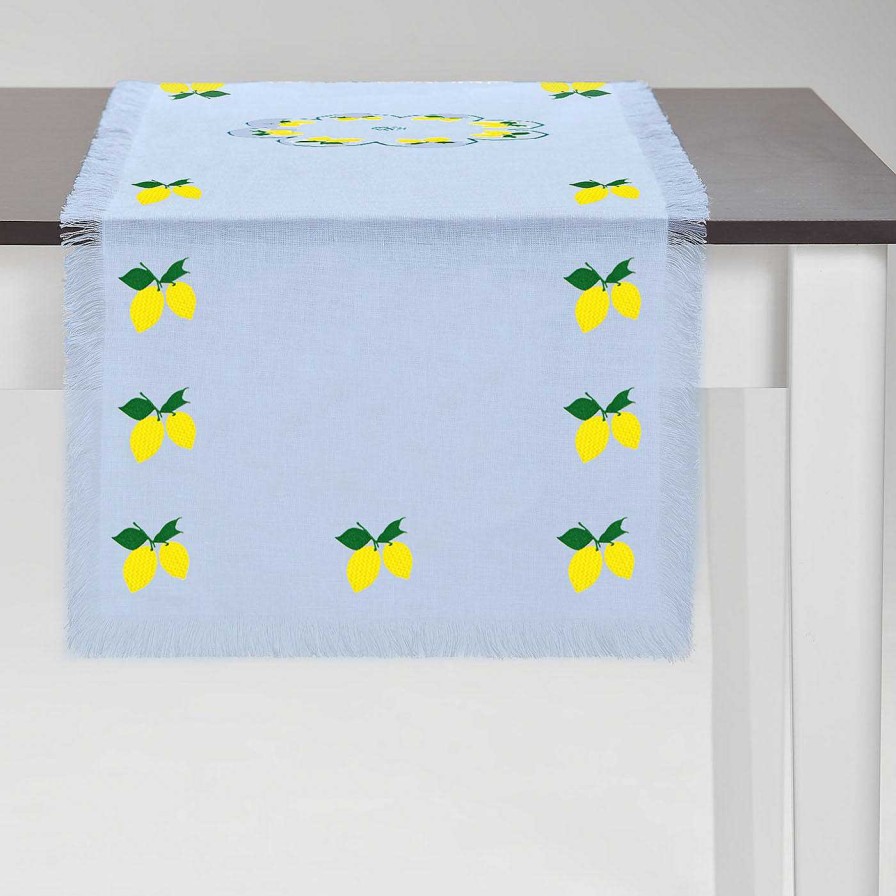 Arts De La Table Cibelle Chemins De Table | Limoni Multicolore Fringed Azure Runner