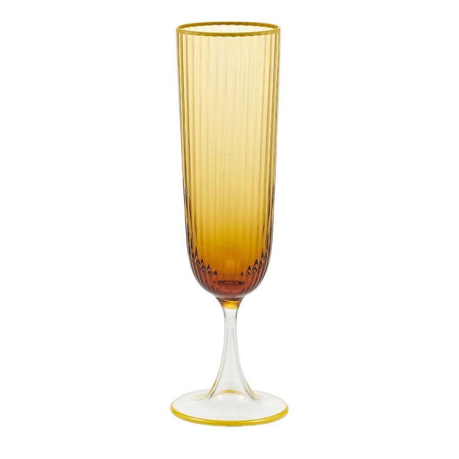 Arts De La Table Aquazzura Casa Flutes | Ensemble De Deux Flutes Ambre Et Jaune Soufflees A La Bouche