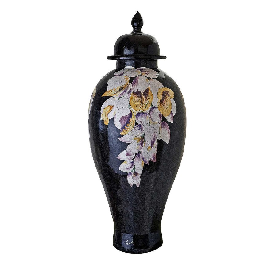 Decoration Ceramiche Ceccarelli Vases Avec Couvercles | Tropical & Flowers Vase A Orchidees Violettes Clyde Avec Couvercle